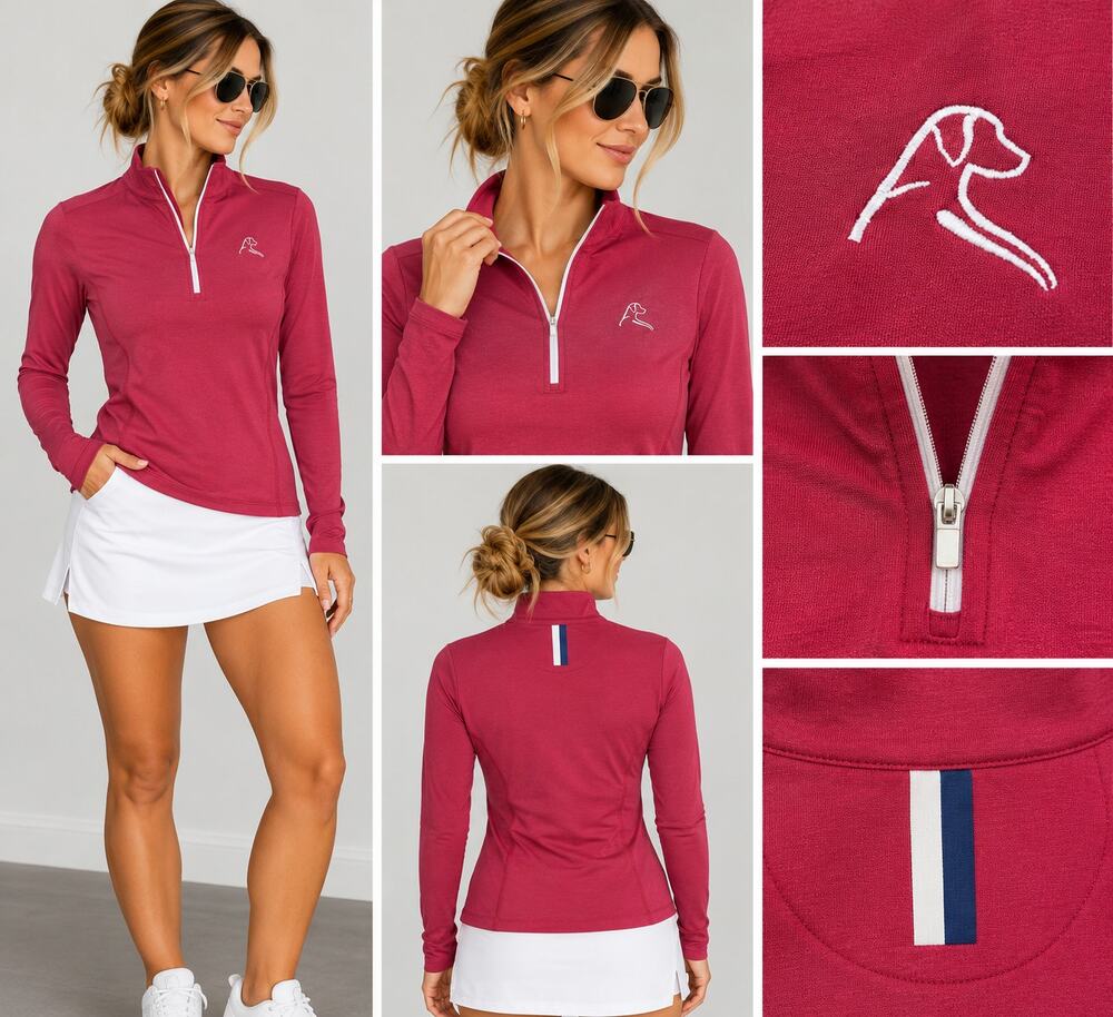 Rhoback Women’s Heather Performance Q-Zip Cranberry/Ruby Red Size S
